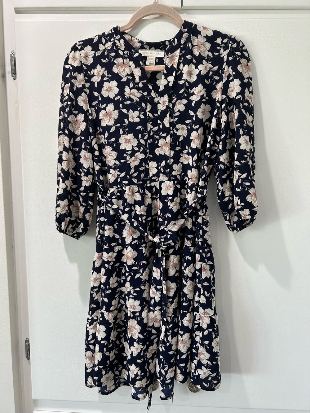 Monteau Navy Floral Tie-Waist Mini Dress